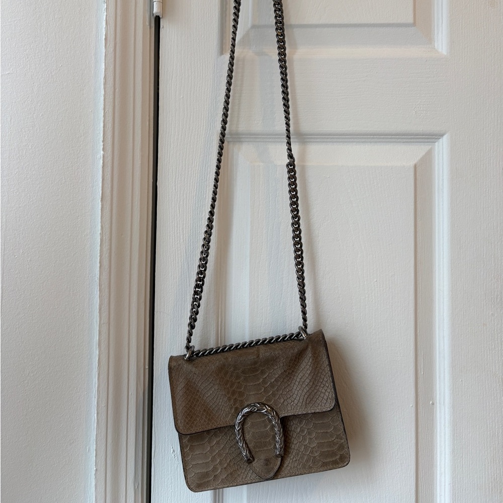 Brown Python-Texture Shoulder Bag with Gunmetal C… - image 2
